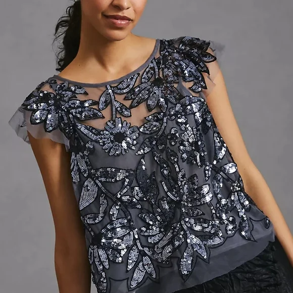 By Anthropologie Sequin Cutwork Blouse NWOT - Picture 1 of 3
